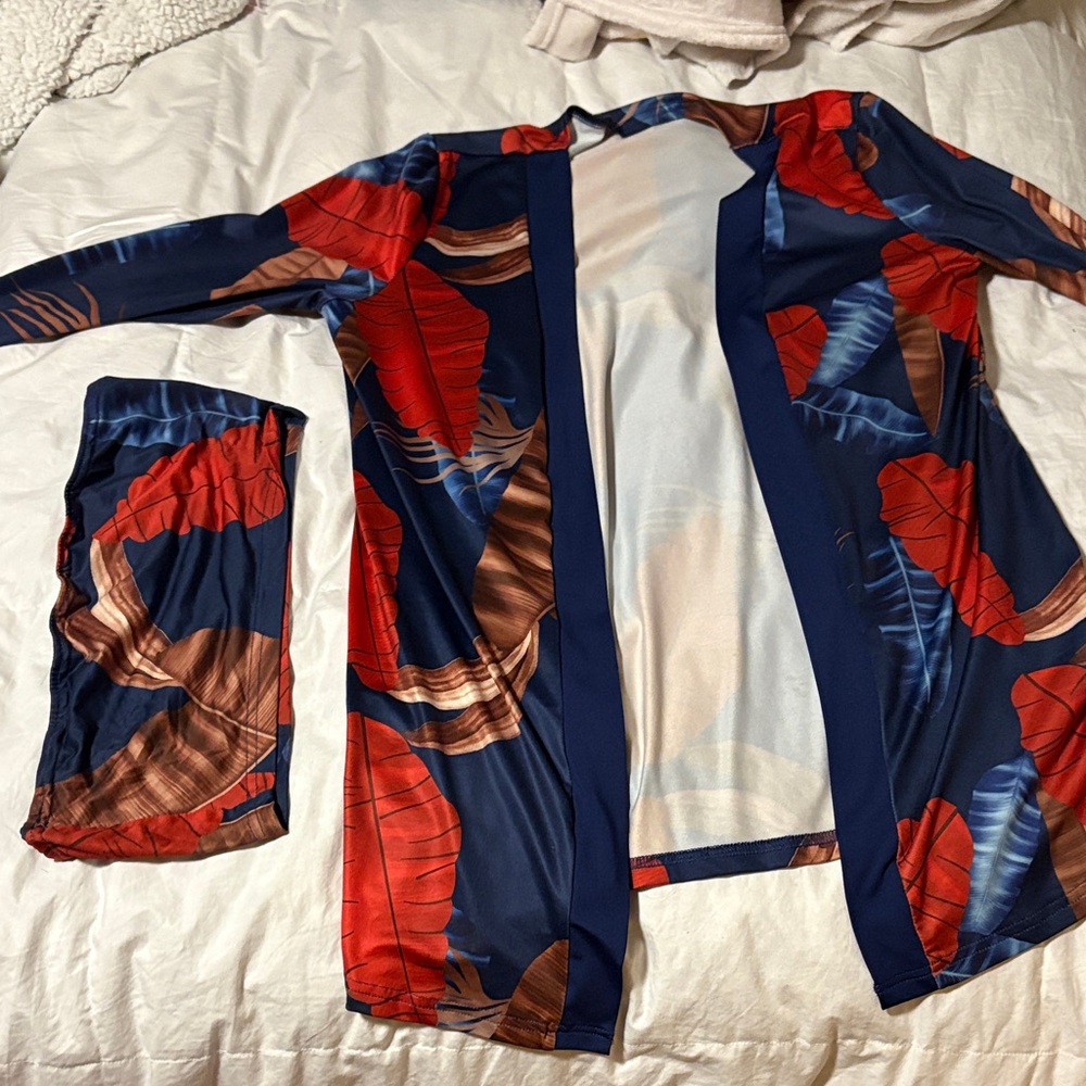 Colorful Leaf Print Kimono Cardigan
